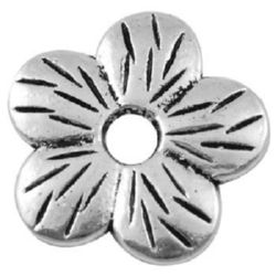 Metal flower bead for handmade necklaces, bracelets and garment accessories 22x2 mm hole 4.5 mm color silver - 5 pieces