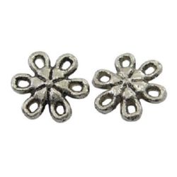Jewelry connector, metal flower shaped bead 9x9x3 mm hole 1 mm color old silver - 20 pieces