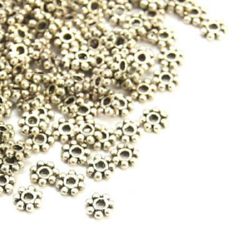 Metal Flower Beads, Spacers for Bracelet and Necklace Jewelry Making, 4x1.5 mm, Hole: 1 mm Silver -50 pieces