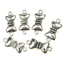 Metal Link Charm / Ribbon, Connecting Bead for DIY Jewelry Making, 19x8x3 mm, Hole: 1.5 mm, Silver -10 pieces