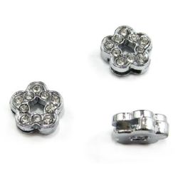 Flower metal bead with dazzling crystals for stringing 10 mm hole 8mm