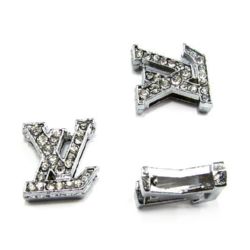 LV letters metal bead with small crystals for jewelry making 10 mm hole 8 mm