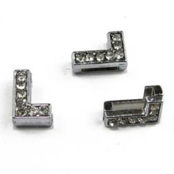 Letter L metal bead, element for jewelry making with crystals  hole 8 mm