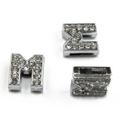 Metal element Letter M form for stringing with dazzling crystals hole 8 mm