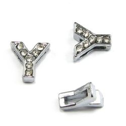 Jewelry metal findings letter Y for stringing with smalll crystals hole 8 mm