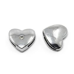 Metal heart for stringing  with crystal 12 mm hole 0.8 mm