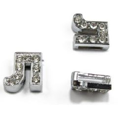 Metal Cyrillic letter Л with tiny crystals for DIY jewelry findings hole 8 mm
