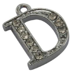 Metal finding - pendant with crystals letter D 14.5x11.5x2.5 mm hole 1.5 mm color silver