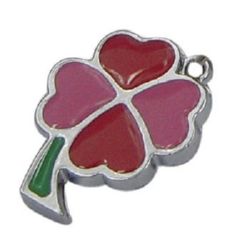Enameled metal clover pendant, paint in red  16x23x2 mm hole 2 mm