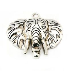 Metal pendant elephant for amulets, necklaces making 50x53x8 mm hole 4.5 mm color silver