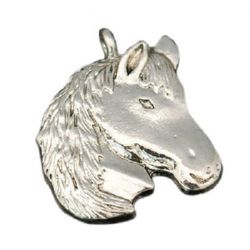 Flat, metal pendant - horse's head for handmade talismans,  accessories 29x26x3 mm hole 2 mm color white - 2 pieces