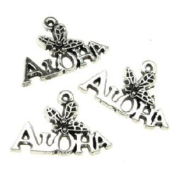 Tibetan style metal pendant in the shape of inscription "Aloha" 14x21x2 mm hole 1 mm color silver - 10 pieces