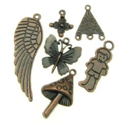 Metal pendants tibetan style, assorted forms and sizes 15.5~43x7~ 32x1.5~4 mm hole 1-4 mm color copper - 20 grams