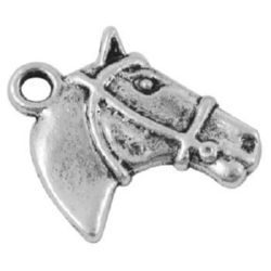 Metal pendant in the shape of a horse's head for accessories making 21x18.5.5x2.5 mm hole 2 mm color silver - 10 pieces