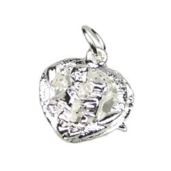 Plastic Metallized Heart-shaped Pendant, 15 mm, Silver -3 pieces