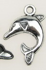 Shiny metal dolphin pendant 31x25x3.5 mm hole 3 mm color old silver - 5 pi eces