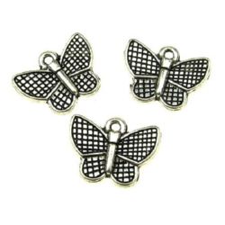 Metal butterfly pendant for jewelry making 13x17x2 mm hole 1.5 mm color old silver - 10 pieces