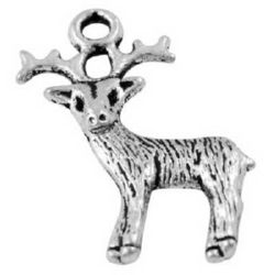 Pendant, metal jewelry component in deer shape 23x19x2.5 mm hole 2 mm color old silver - 5 pieces