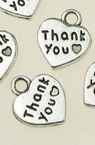 Shiny metal heart shaped pendant with inscription "Thank you"  12x10x2 mm hole 2 mm color silver - 10 pieces