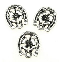 Pandantiv trifoi metalic cu potcoavă 18x16x2 mm orificiu 2 mm culoare argintiu -10 bucăți