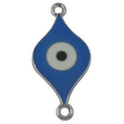 Connecting element ellipse blue evil eye 38x18x2 mm hole 2 mm color silver - 3 pieces
