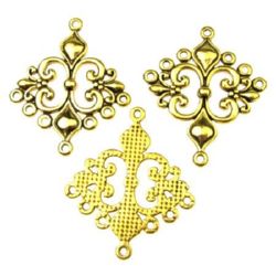 Element de conectare metal 36x30x2 mm gaură de 1,5 mm culoare aur vechi -5 piese