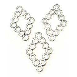 Element de conectare metal romb 29,5x19x1,5 mm orificiu 2 mm culoare argintiu -4 bucăți