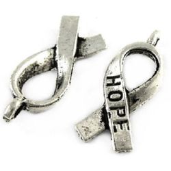 Metal pendant in the shape of ribbon with inscription "Hope" 18x7.5x3 mm hole 1.5 mm color silver - 10 pieces