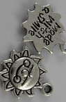Metal pendant in the shape of the sun with label "Made with smile'' 16x12.5x2 mm hole 2 mm color silver - 10 pieces