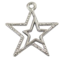 Metal pendant in the shape of two stars in each other 23x20.5x2 mm hole 1.5 mm color white - 10 pieces