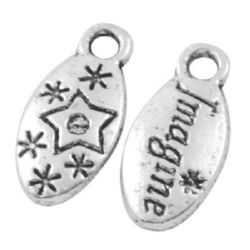 Elliptical Metal Pendant / IMAGINE, Jewelry Accessory, 16.5x7.5x2.5 mm, Hole: 2 mm, Tibetan Silver, 10 pieces