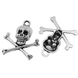 Pandantiv craniu metalic 24x21x4 mm gaură 2 mm culoare argintiu -10 bucăți