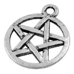 Metal Round Charm / Star /  16.5x1.8 mm, Hole: 2 mm / Old Silver Color - 10 pieces