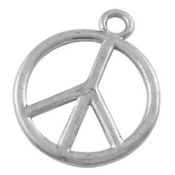 Glossy metal pendant, peace sing 34x28.5x2 mm hole 4 mm color silver - 2 pieces