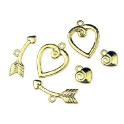 Metal clasp three parts - heart ,Jewellery Making 15x20 mm, heart 8.5x10 mm, boom 23 mm hole 1.5 mm - gold color -4 sets