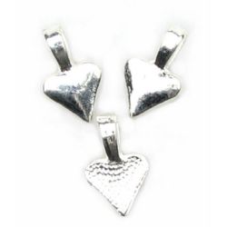 Shiny metal charm bead in heart shape 16x10x4 mm hole 5 mm color silver - 20 pieces