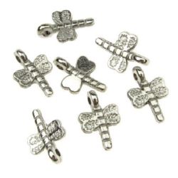 Metal Pendant / Dragonfly, Jewelry Making Charm, 17x18x2 mm, Silver Color, 10 grams, 26 pieces