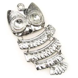 Jewelry metal findings -   pendant in the shape of an owl 20x48x4 mm hole 2 mm silver