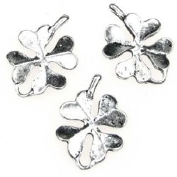 Lucky pendant, metal element in four-leaf clover shape 22x15x2 mm hole 2 mm color silver - 10 pieces