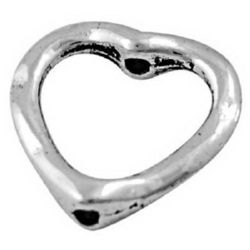 Beaded metal heart 13.5x14x3 mm hole 1 mm color old silver - 10 pieces