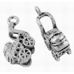 Carucior metalic pandantiv 15x5x9 mm orificiu 2 mm culoare argintiu -10 bucăți