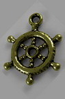 Metal jewelry components, ship's rudder pendant 20x17.5x2 mm hole 2 mm color antique bronze - 10 pieces