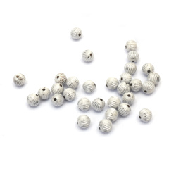 Opaque Acrylic Round Beads with Silver Line, White 8mm, Hole 2mm - 50g ~ 180pcs