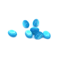 Κύλινδρος οβάλ ρητίνη 12x9 mm μπλε ριγέ -50 τεμάχια