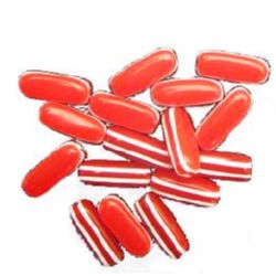 Resin Striped Tube Beads, 13x5, mm, Red and White -50 pieces