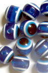 Мънисто резин топче 10 мм дупка 2 мм синьо око -50 броя