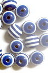 Resin acrylic round  beads 8x7 mm hole 2 mm blue with white stripes - 50 pieces