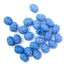 Plastic Oval Mask Bead for DIY Craft and Decoration, 9x8x5.5 mm, Hole: 2 mm, Blue -50 grams ~ 250 pieces