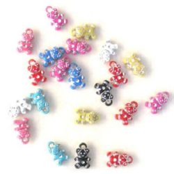 Opaque Acrylic Charm Beads Teddy Bear, Silver-Lined, Multicolor 15mm. - 50gr.