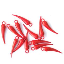 Solid Plastic Pendant / Pepper, 39x7 mm, Hole: 3.5 mm, Red -50 grams ~ 55 pieces